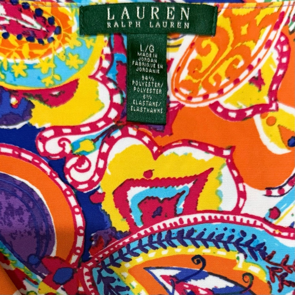 Lauren Ralph Lauren Colorful Paisley Faux Wrap Dress L - Picture 5 of 6